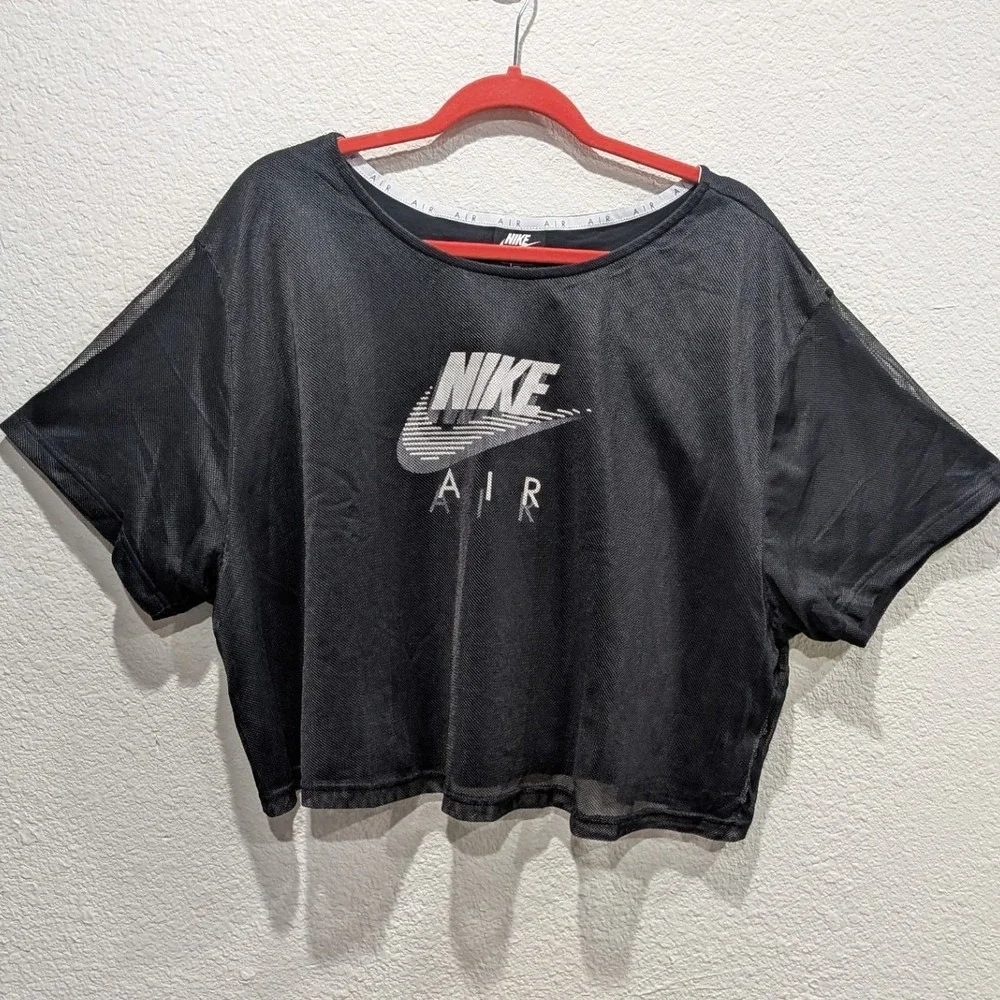 NWT Nike Womens Air Mesh Crop Top 3X Black White Logo Layered Tee Plus Sporty